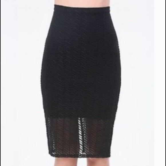 bebe Lace Skirt Sheer Mesh Black Midi Pencil Knee Length size S - Picture 15 of 17